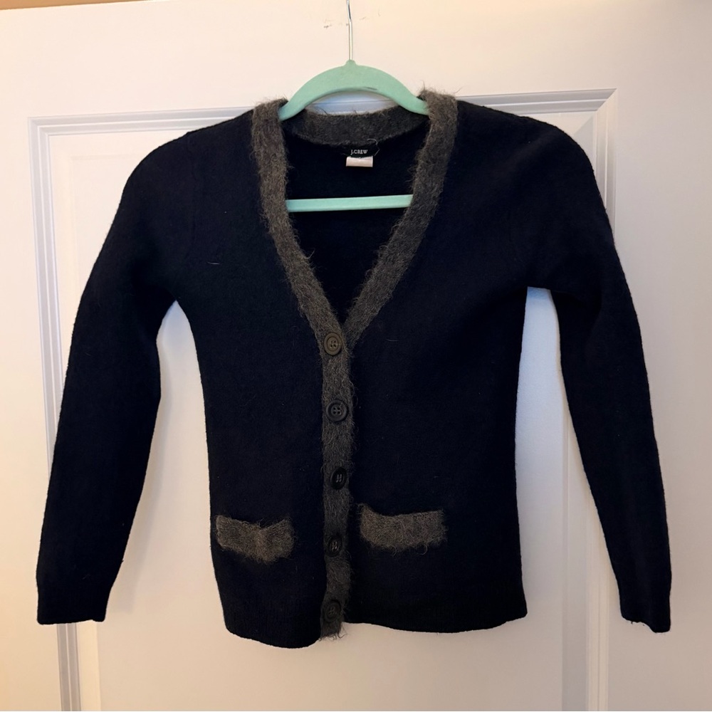 💯 Wool J. Crew Navy blue Cardigan with Gray Trim